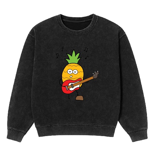 Funny Pineapple Playing Guitar Mineral Wash Sweatshirts