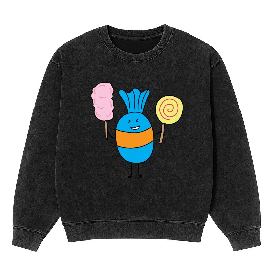 Cute Candy Holding Lollipop And Cutton Candy Mineral Wash Sweatshirts