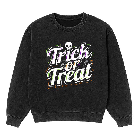 Trick Or Treat Spiderweb Halloween Mineral Wash Sweatshirts