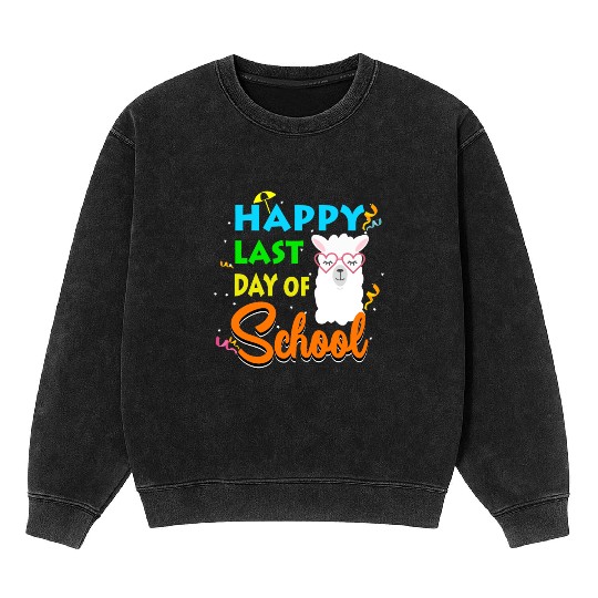 Last Day Of School Alpaca Llama With Sunglasses Mineral Wash Sweatshirts