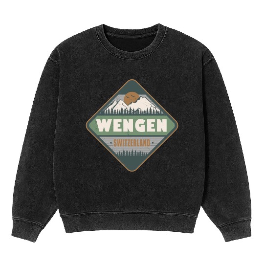 Wengen Switzerland Vintage Hiking Design Mineral Wash Sweatshirts