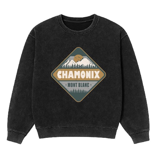 Chamonix Mont Blanc France Vintage Hiking Design Mineral Wash Sweatshirts