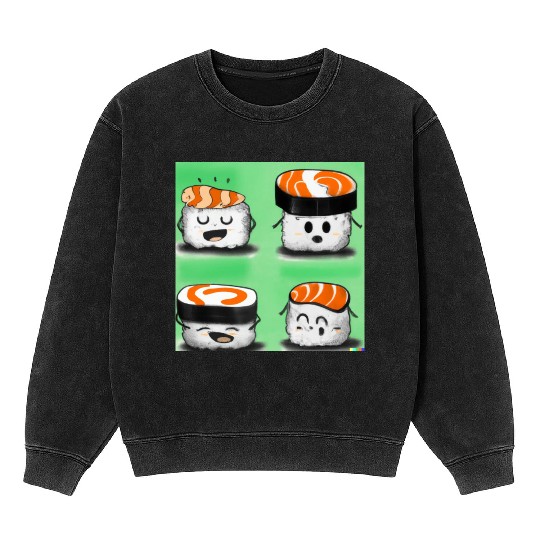 Happy Cheerful Sushi I Love Sushi Design Mineral Wash Sweatshirts