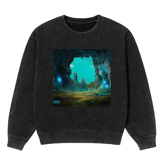 Bioluminescent Underground Landscapes Mineral Wash Sweatshirts