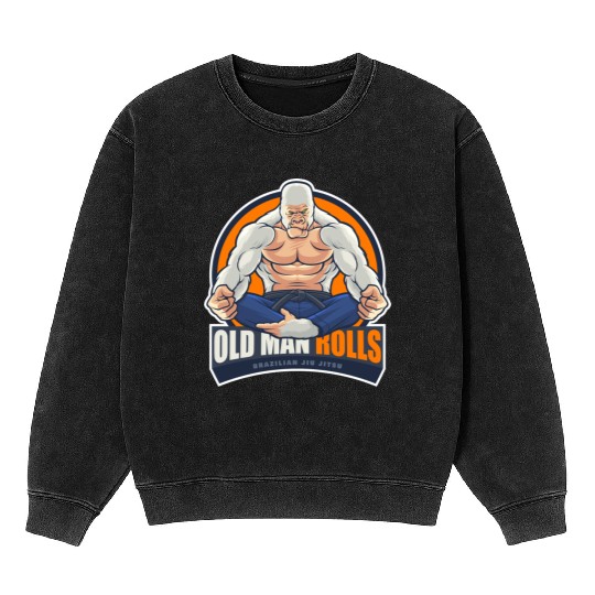 Old Man Rolls Gorilla Jiu Jitsu Fighter Mineral Wash Sweatshirts