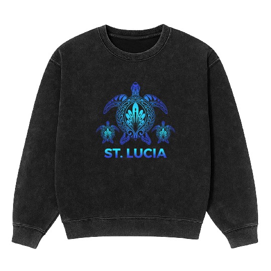 Vintage St. Lucia Ocean Blue Sea Turtle Souvenirs Mineral Wash Sweatshirts