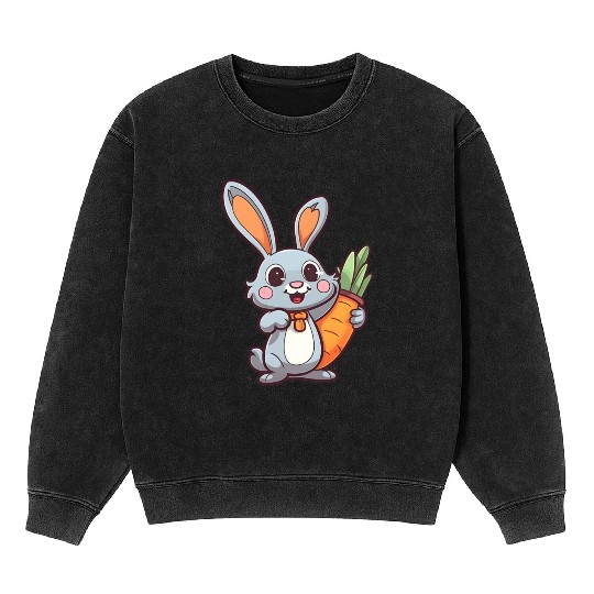 Carrot-Loving Easter Bunny: Cute 2D Design Mineral Wash Sweatshirts