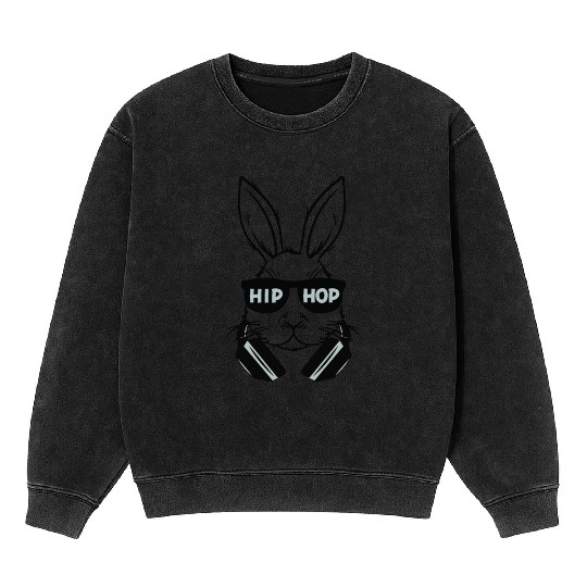 Hip Hop Bunny Easter Rabbit Sunglasses Head Phones Mineral Wash Sweatshirts