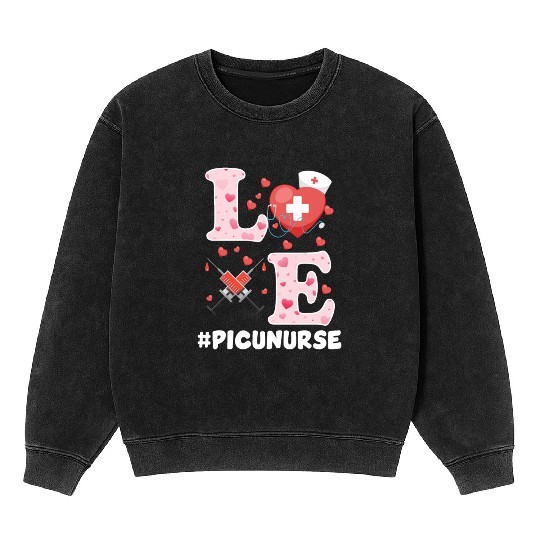 Cute PICU Nurse Valentines Day Design Mineral Wash Sweatshirts