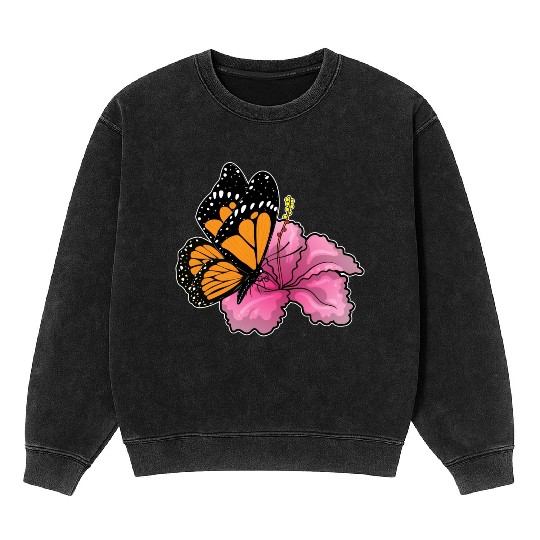 Butterfly Hibiscus Flower Mineral Wash Sweatshirts