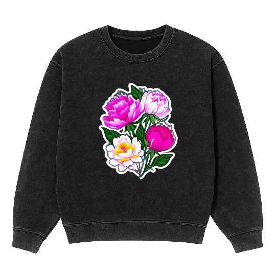 Peony Flower Art Mineral Wash Sweatshirts