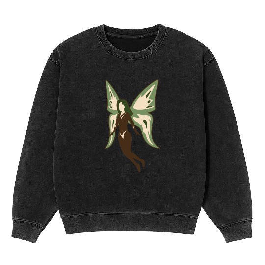 woman with green and white butterfly on her back Mineral Wash Sweatshirts