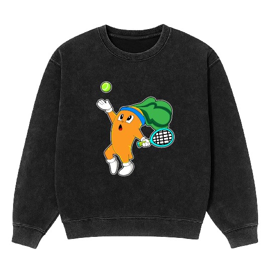 Carrot At Tennis With Tennis Racket Mineral Wash Sweatshirts