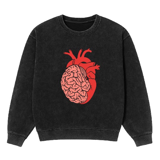 Half Brain Half Heart Organ Anatomy Science Mineral Wash Sweatshirts