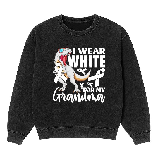 I Wear White For My Grandma Lung Cancer Awareness Mineral Wash Sweatshirts