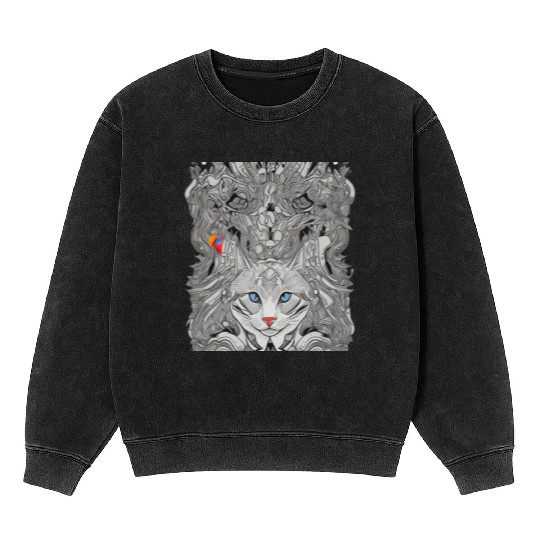 Psychedelic cat with bird Mineral Wash Sweatshirts