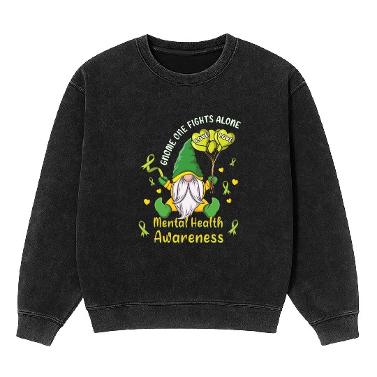 Gnomes May Green Mental Health Awareness Month Mineral Wash Sweatshirts