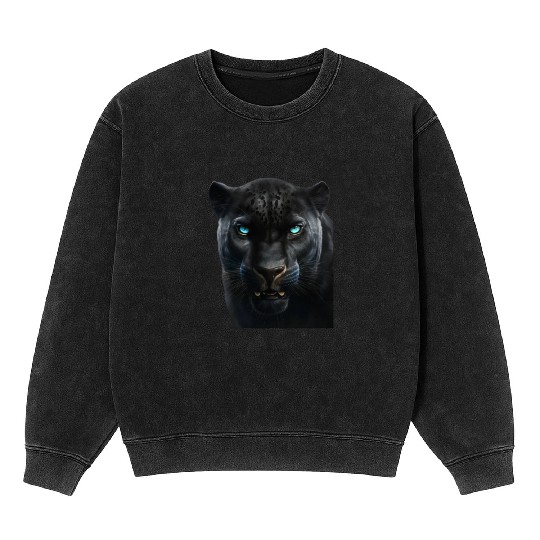 Black panther with blue eyes design wild animal Mineral Wash Sweatshirts