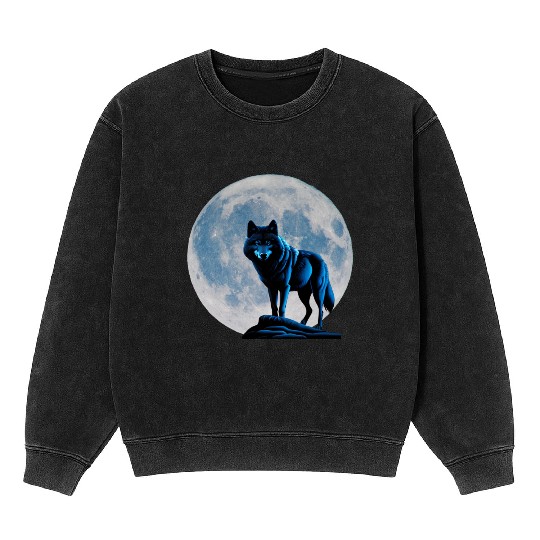 Wolf howling at the moon graphic Mineral Wash Sweatshirts