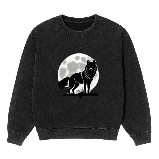 Wolf howling at the moon graphic Mineral Wash Sweatshirts