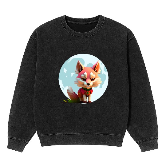 Wolf howling at the moon graphic Mineral Wash Sweatshirts