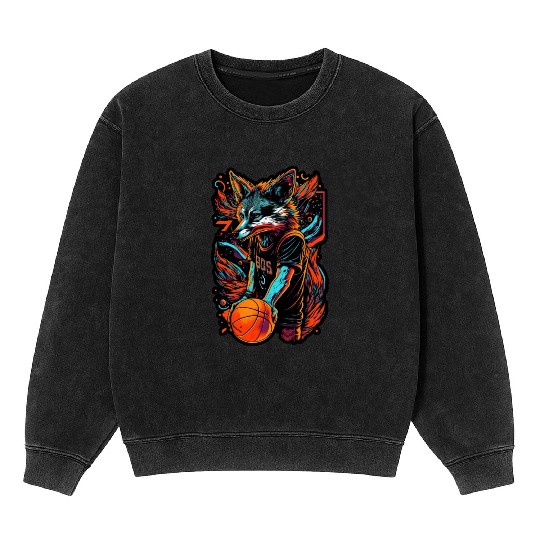 Basketball fox player neon fox sport ball sport Mineral Wash Sweatshirts