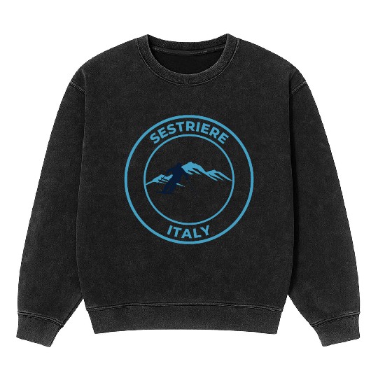 Retro cool Skiing in Sestriere Italy Blue Mineral Wash Sweatshirts