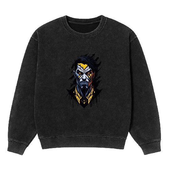 Angry Warrior: Mysterious Comic Style Art Mineral Wash Sweatshirts