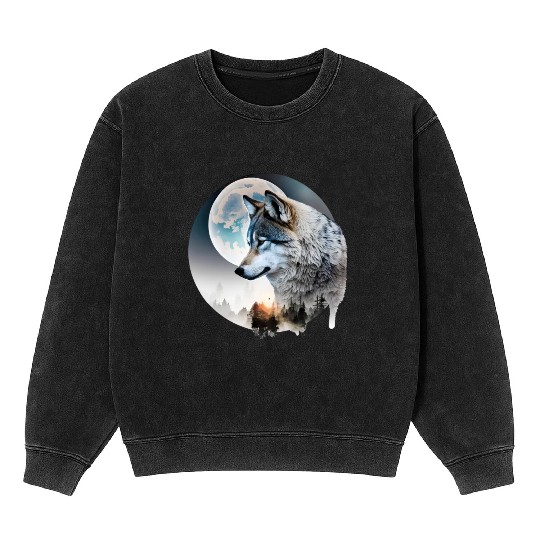 Wolf Moonlight Forest Wild Werewolf Watercolor 3 Mineral Wash Sweatshirts