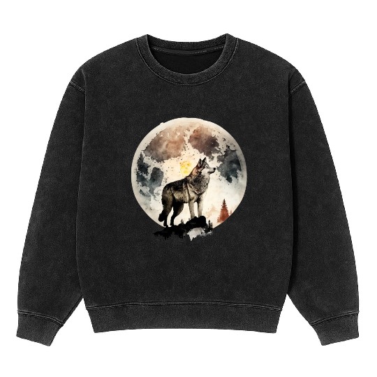 Wolf Moonlight Forest Wild Werewolf Watercolor 4 Mineral Wash Sweatshirts