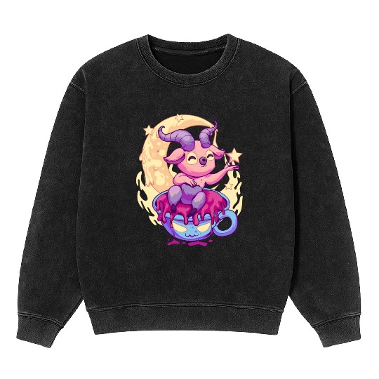 Pastel Goth Kawaii Baphomet Tea Mineral Wash Sweatshirts