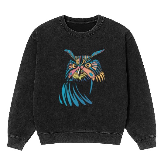 Colorful Owl Bird Nature Mineral Wash Sweatshirts