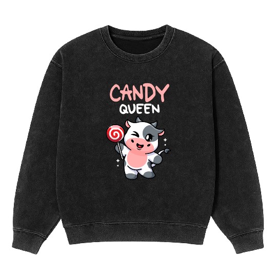 Candy Queen I Lollipop I Cow I Kids I Candy Mineral Wash Sweatshirts
