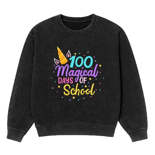 100 Days Of School Unicorn Teacher Student Mineral Wash Sweatshirts