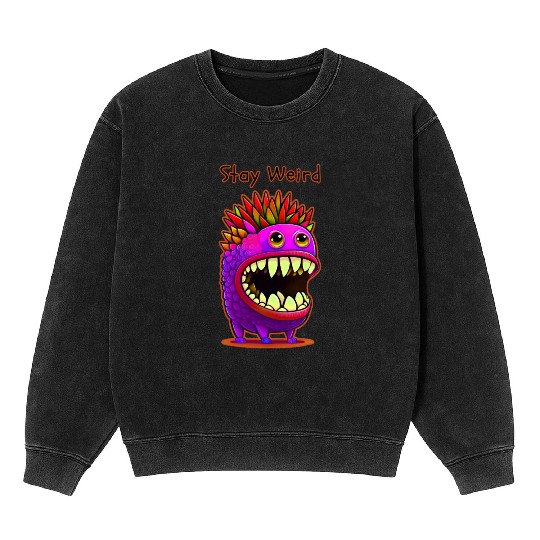 Stay Weird Monster Doodle Violet Mineral Wash Sweatshirts