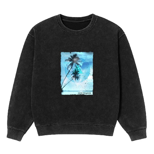 Artistic Nice France Palm Tree Vacation Mineral Wash Sweatshirts