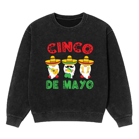 Cinco De Mayo Gnome Sombrero Taco Maraca Guitar Mineral Wash Sweatshirts