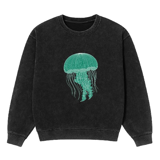 Sea life, Green Jellyfish Mineral Wash Sweatshirts