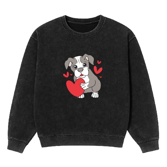 Cute Heart Puppy Boston Terrier Dog Mineral Wash Sweatshirts