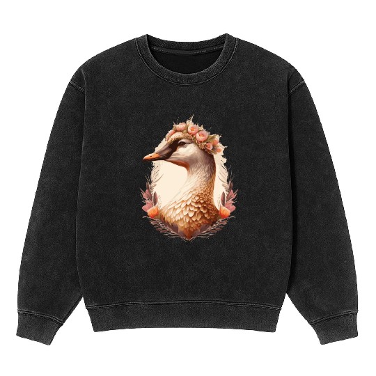 Flower Crown Goose Floral Farm Animal Pet Mineral Wash Sweatshirts