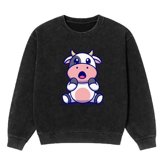 Cute Cow Surprised Cartoon Mineral Wash Sweatshirts