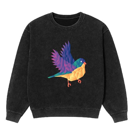 Polygon Shape Multi Colored Bird Pattern Nature Mineral Wash Sweatshirts