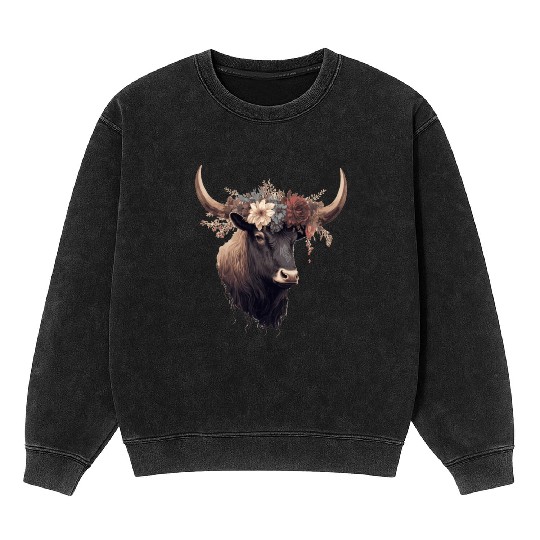 Cute Yak Flower Crown Yaks Floral Farm Animal Pet Mineral Wash Sweatshirts