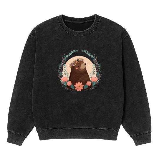 Flower Crown Mole Floral Farm Animal Pet Mineral Wash Sweatshirts