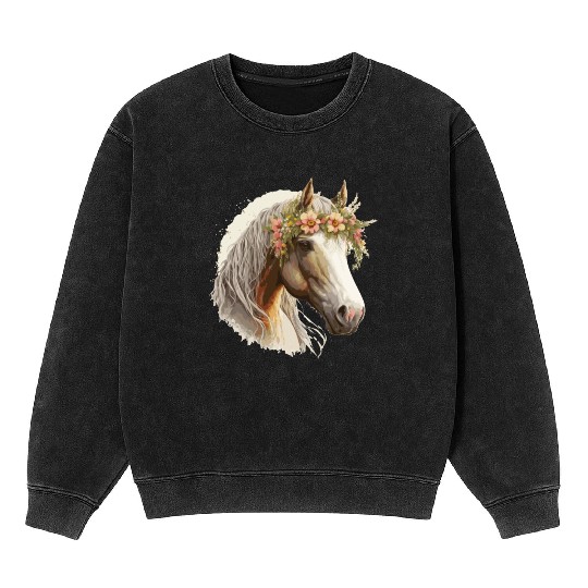 Horse Flower Crown Floral Farm Animal Pet Horse Ri Mineral Wash Sweatshirts