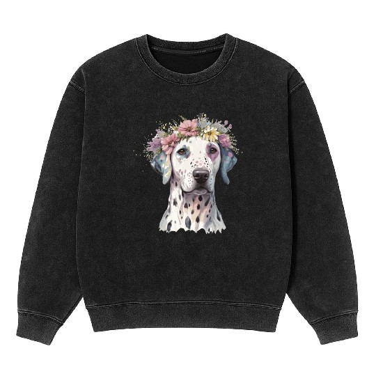 Cute Dalmatian Flower Crown Pet Dog Puppy Mineral Wash Sweatshirts