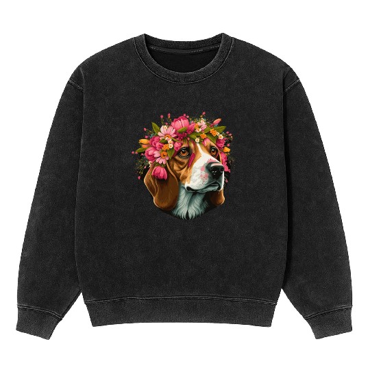Cute Beagle Flower Crown Pet Dog Breed Puppy Mineral Wash Sweatshirts