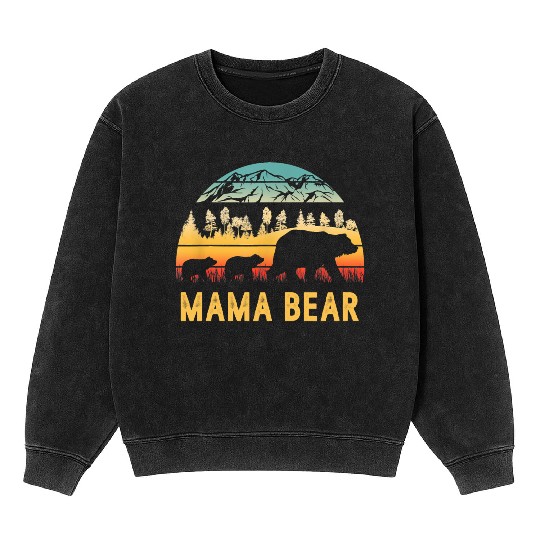 Mama Bear with 2 Cubs Retro Mountains Mother's day Mineral Wash Sweatshirts