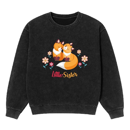 Cute Fox Siblings Gift for Little Sister Mineral Wash Sweatshirts