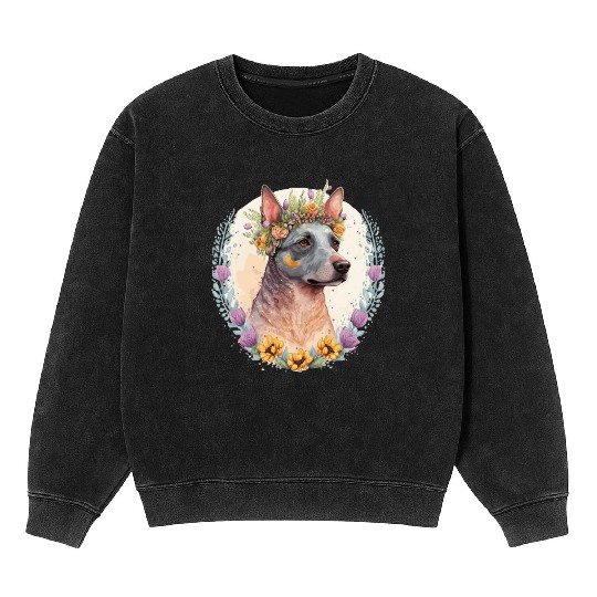 Cute Australian Cattle Dog Flower Crown Pet Dog Br Mineral Wash Sweatshirts